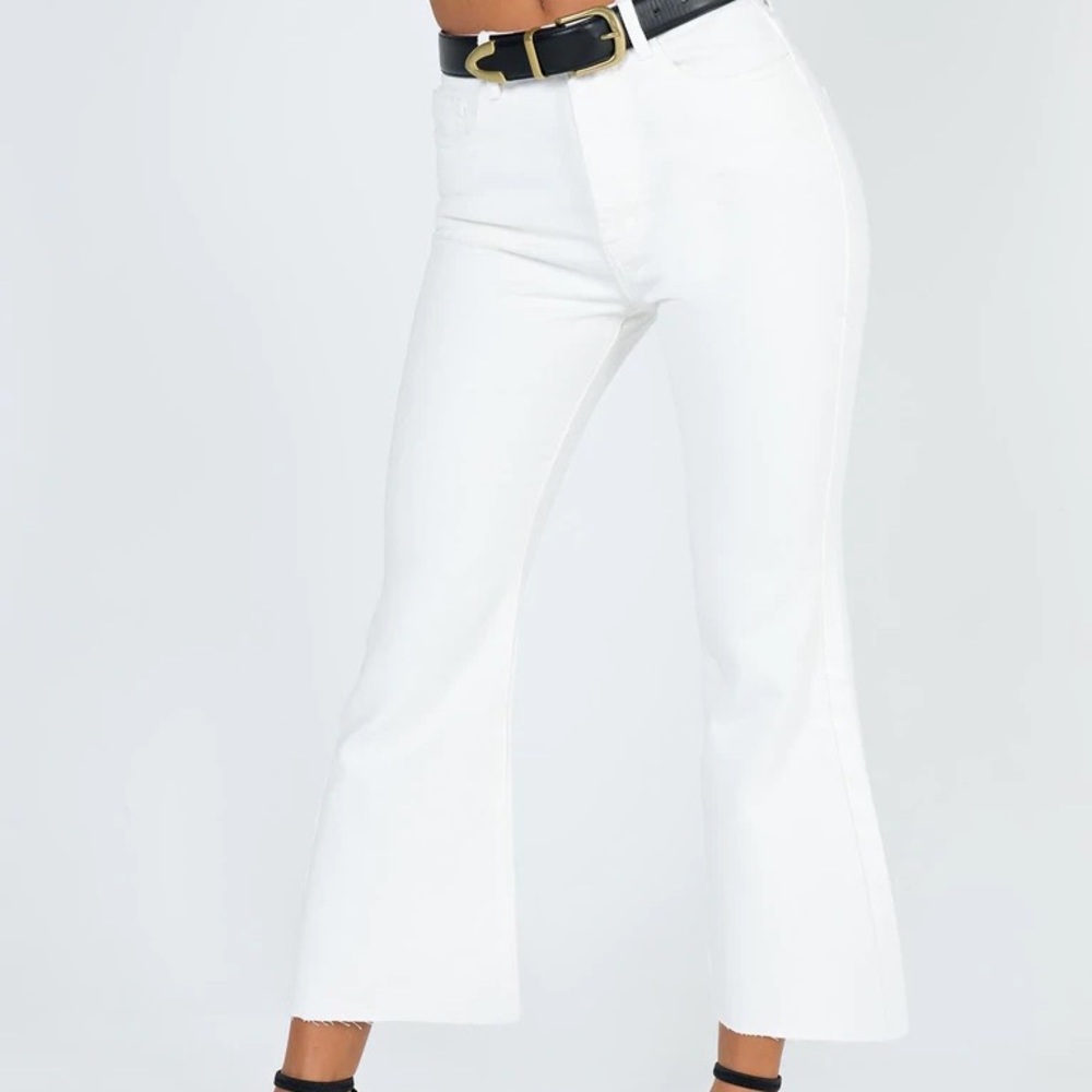 Princess Polly white cropped flare jeans